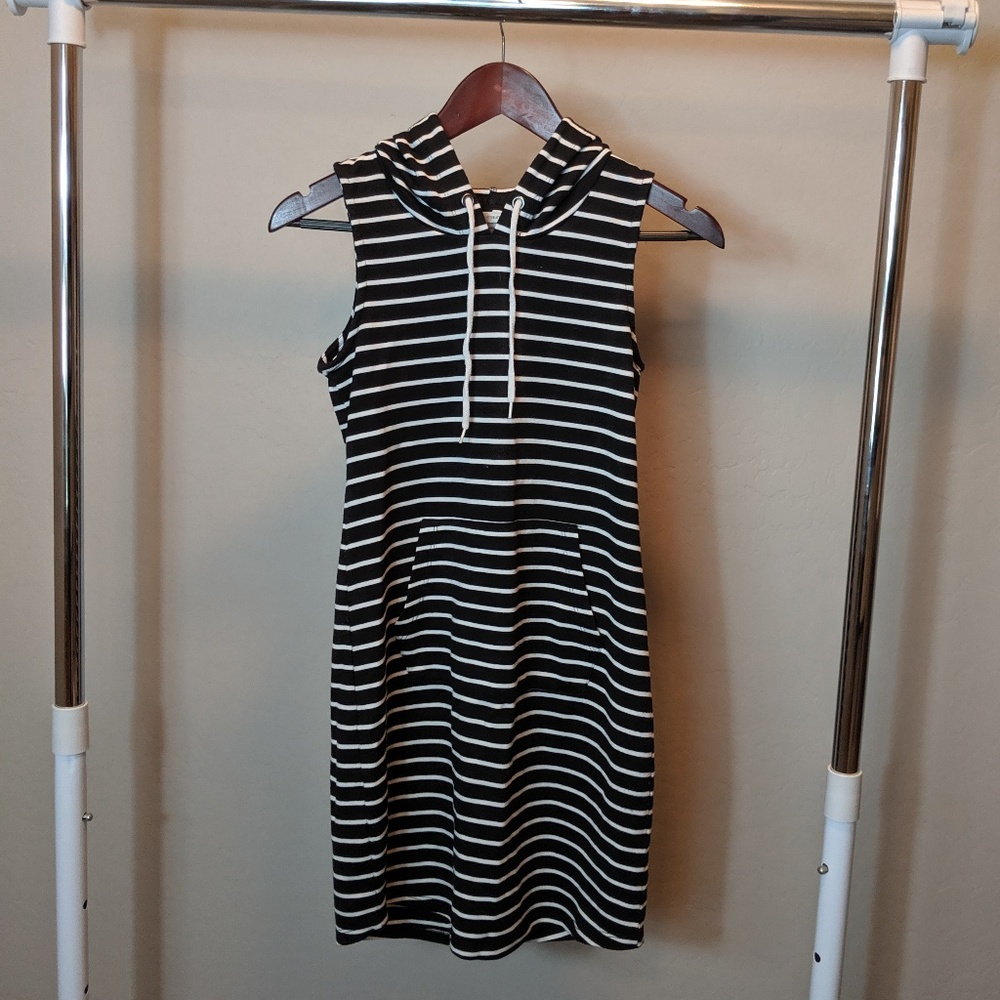 Maurices black & white striped hoodie tank dress